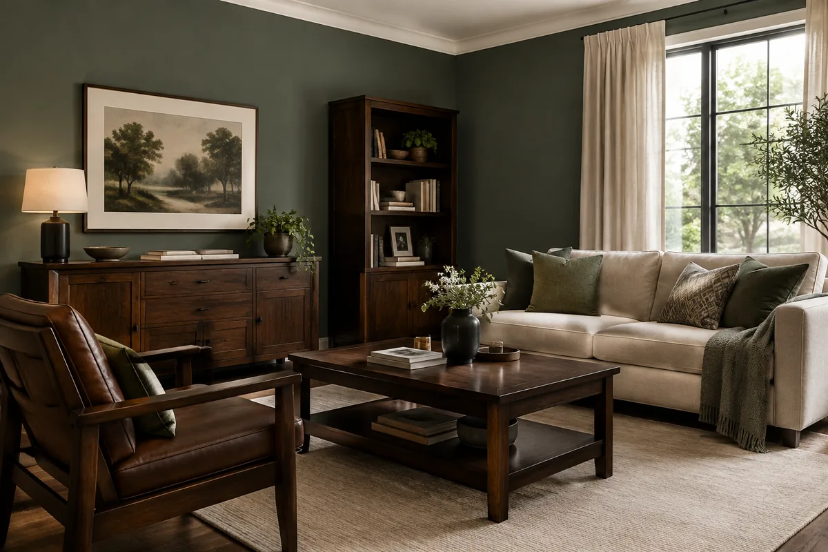 Comment choisir une peinture pour un salon avec des meubles en bois foncé ?